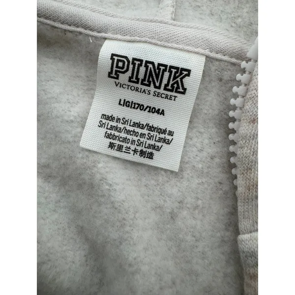 Victoria’s Secret PINK Gray Zip Up Hoodie Crest Logo Full Zip Sweatshirt Size L - Image 3