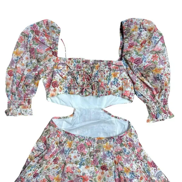 For Love & Lemons Floral Mushroom Print Arya Mini Dress Women’s US XS - Image 7