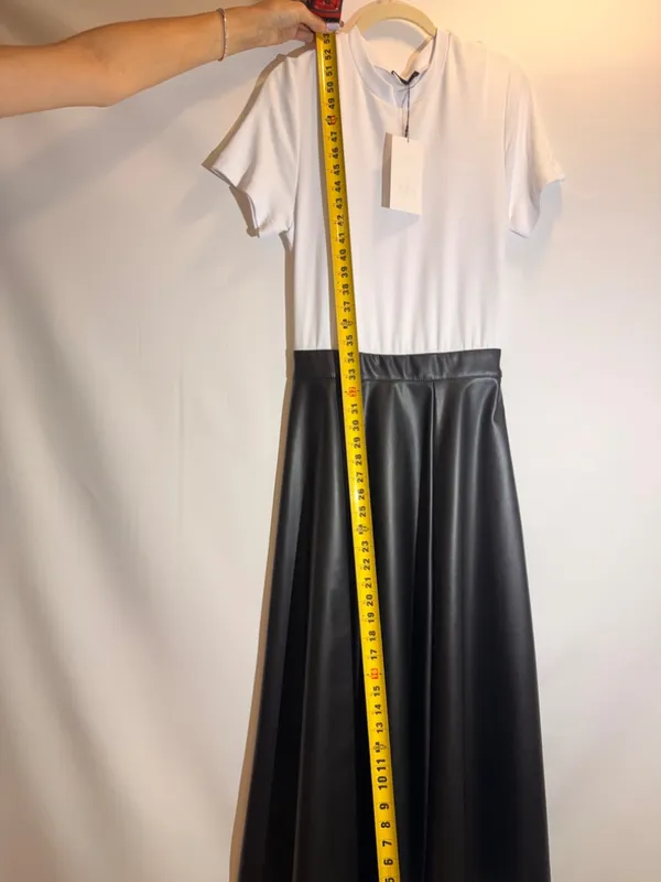 NWT ZARA Black Faux Leather High Waist Pleated Flared Midi Skirt XS - Image 5