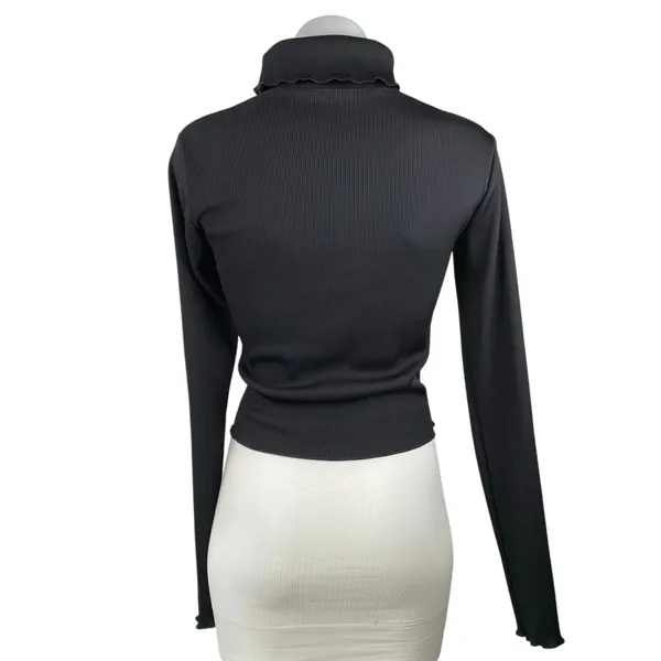 Nike Women's Black Ribbed Knit Long Sleeve Turtle Neck Crop Sweater Tops Size S - Image 3
