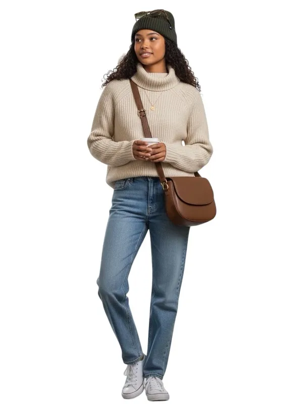 Banana Republic Merino Wool Blend Chunky Turtleneck Sweater Womens Small Oatmeal - Image 3