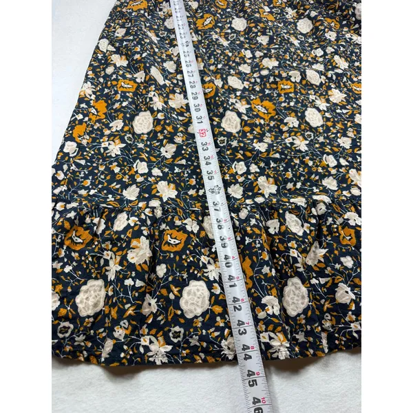 Universal Thread Navy Floral Smocked Midi Dress Long Sleeve Ruffle Neck Large - Image 6