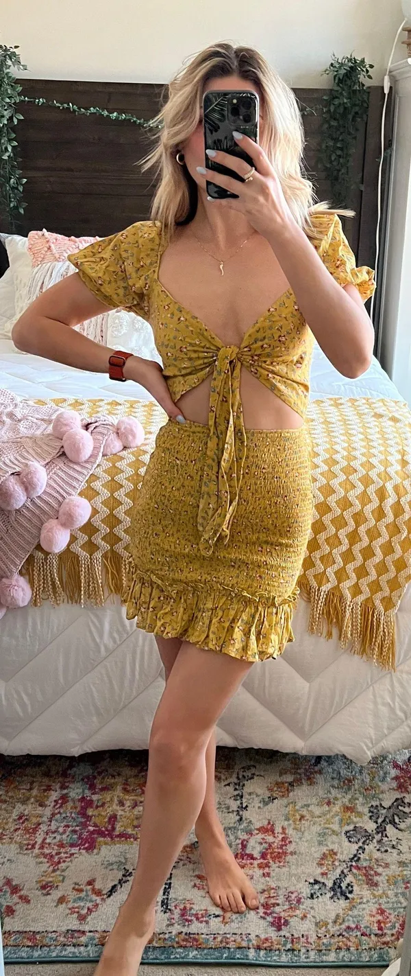 Sabo Skirt Yellow Floral Mini Dress - Image 3