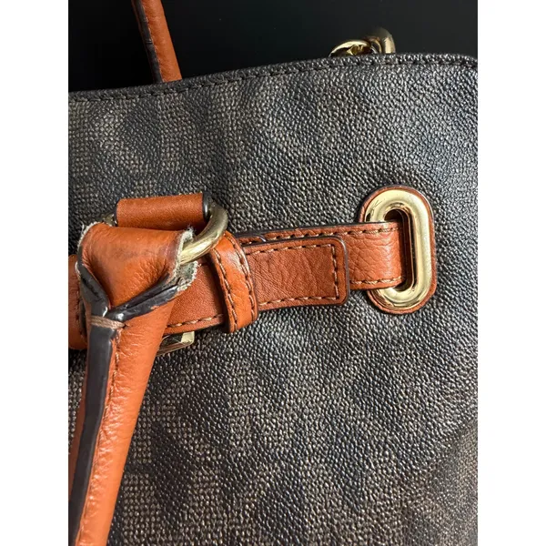 Michael Kors Hamilton Satchel Brown Logo PVC Leather Preppy Classic Tote Bag - Image 13