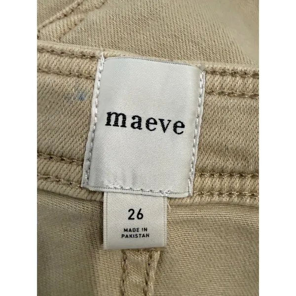 Maeve High Rise Wide Leg Khaki Tan Pants Raw Hem‎ Stretch Cotton Tencel 26 - Image 4