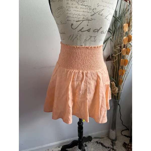 J.Crew Womens Linen Smocked Tube Top Mini Skirt Peach BG546‎ XS New - Image 2