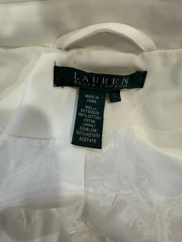 Lauren Ralph Lauren White & Gold 100% Cotton Utility Zip Jacket Women's Size L - Image 6