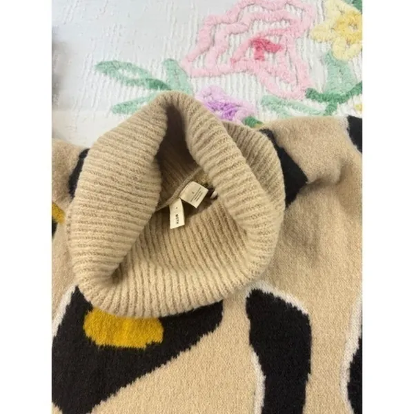 MOTH by anthropologie turtle‎ neck Sweater Animal Print Yellow Black Beige Se - Image 7