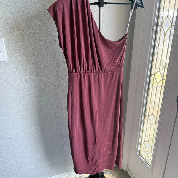 Lulus Raise a Glass Rusty Rose One-Shoulder Midi Dress Body Con Plum Size L - Image 3