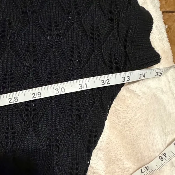 Mesh + Lace Black Floral Embroidered Pointelle Knit Kimono Cardigan Large S3281M - Image 14