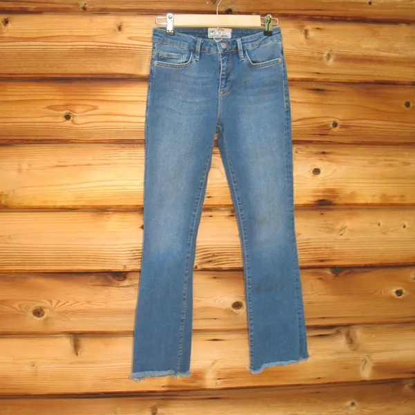 Free People Straight High Waist Frayed Hem Jeans - Image 4