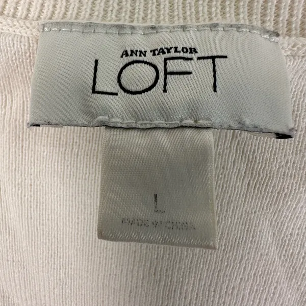 Ann Taylor Loft Womens Ivory 100% Pima Cotton V-Neck 3/4 Sleeve Sweater Large - Image 3