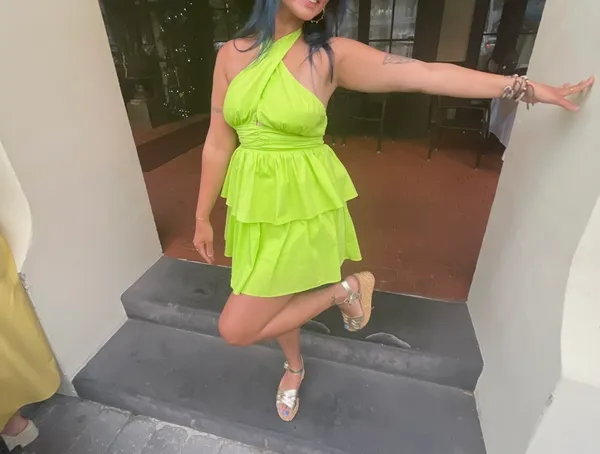 Lime Green Halter Ruffle Dress Size M - Image 2