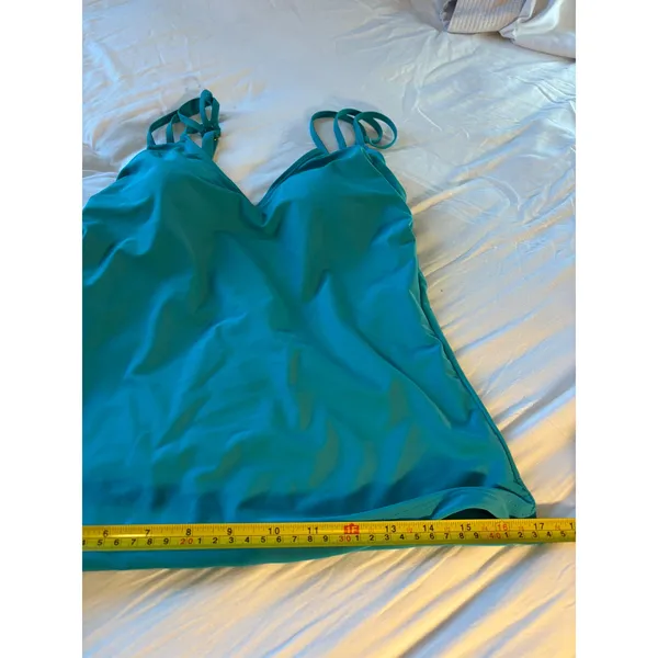 On The Beach Teal Blue Strappy Back Tankini Top Swimsuit Size 10 - Image 4