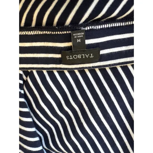 Talbots Navy White Striped Ruffle‎ Hem Midi Skirt Career Casual Women - Image 7