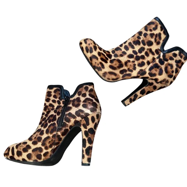Gianni Bini Leopard Pony‎ Hair Leather Stiletto Heel Ankle Booties Womens 7.5M - Image 2