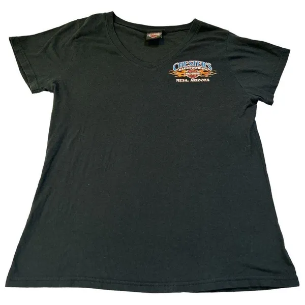 Harley-Davidson Women's V-neck Chester's Mesa, Arizona T-shirt Black Medium - Image 4