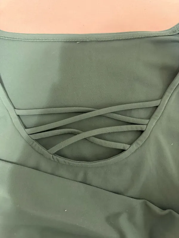 Lorna Jane green long sleeve crop top with criss-cross straps #activewear #fitness - Image 2