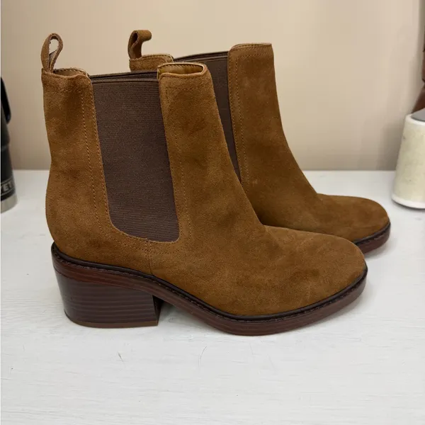 MARC FISHER Womens Brown Heel Pull-Tab Modesty Suede Leather Chelsea Boot 8 M - Image 2