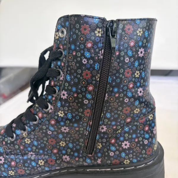 True Craft Korri 3 Floral Combat Boots Black Multicolor Lace Up Side‎ Zip 9.5 M - Image 10
