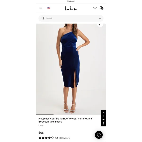 LULUS Happiest Hour Dark Blue Velvet Asymmetrical Bodycon Midi Dress -Sz S- NWT - Image 4