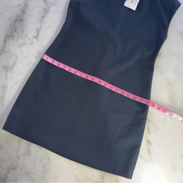 ZARA Dark Slate Grey Cap Sleeve Mini Dress Womens Medium Minimalist Career Chic - Image 14