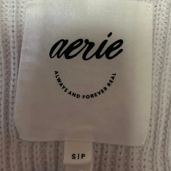 Aerie Beyond White Red Striped Long Sleeve Oversized Cropped Sweater Top Size S - Image 4