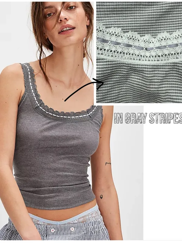 Free People only you Striped Tank - Gray Combo - Image 2