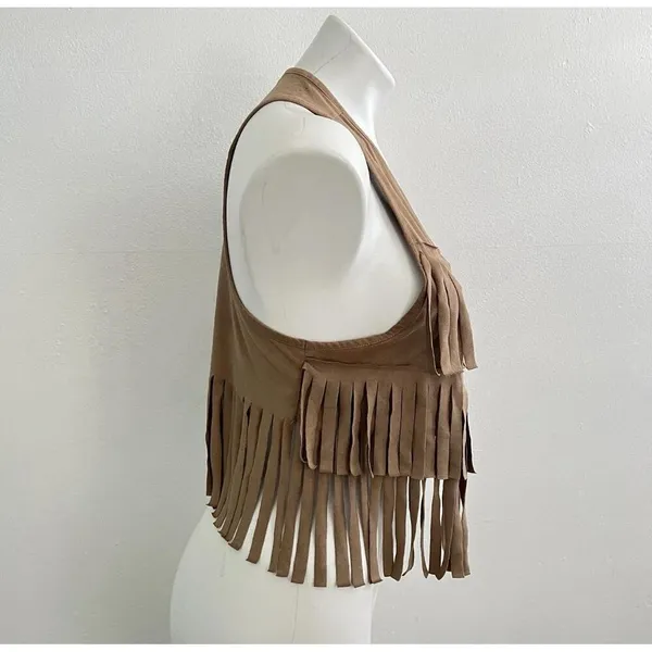 CLK Tan Fringed Western Vest BOHO Festival BOHEMIAN Cowgirl XSmall - Small NEW - Image 6