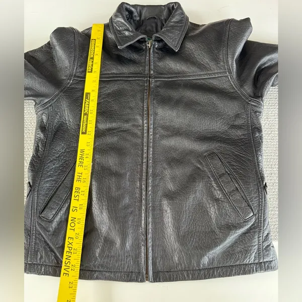Vintage Rainforest Black Leather Jacket Quilted Lining Buckle Details Medium - Image 9