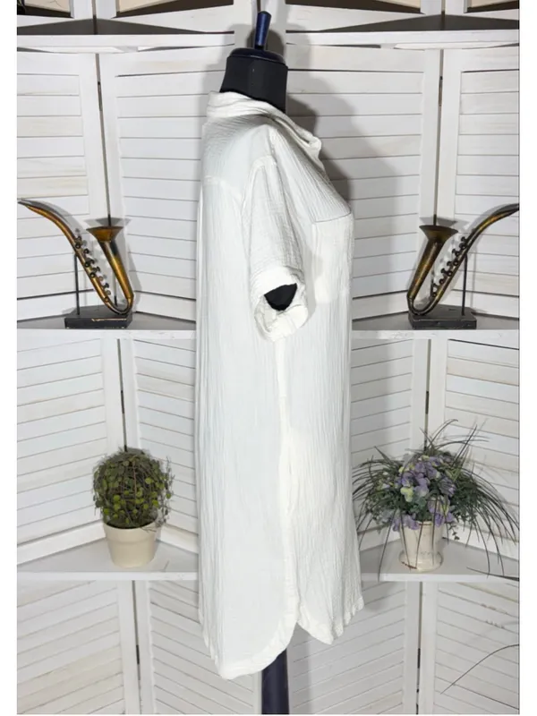 Weatherproof Vintage midi dress white gauze cotton coastal resort cruise boho M - Image 3
