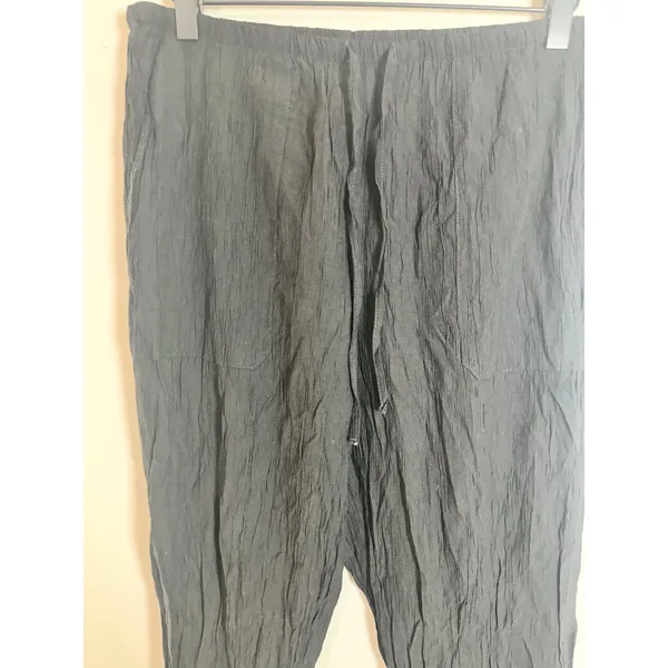 Zara Black Crinkle Textured Wide Leg Relaxed Drawstring Pants Medium - Image 5