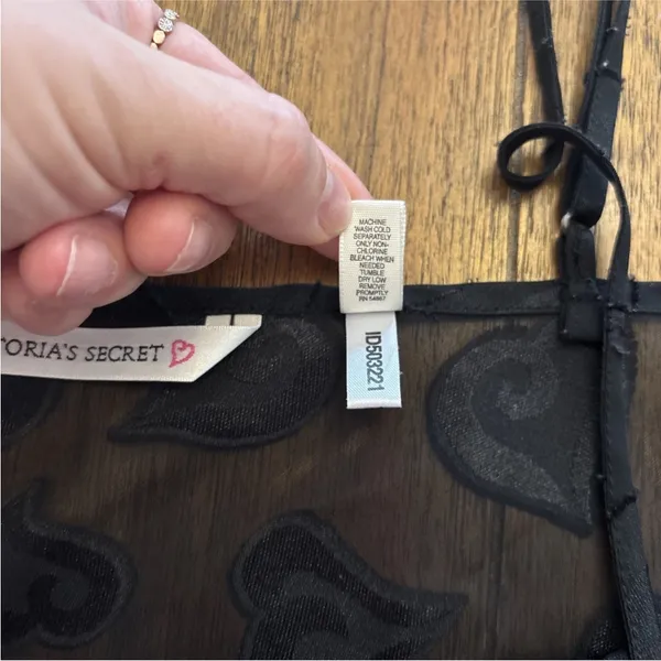 Victoria's Secret Black Sheer Nightie Slip Sexy Sz L Hearts - Image 9
