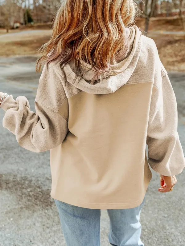 SHEWIN Women Jackets Casual Fuzzy Sherpa Hooded Zip Up Coats Apricot. Size L - Image 2