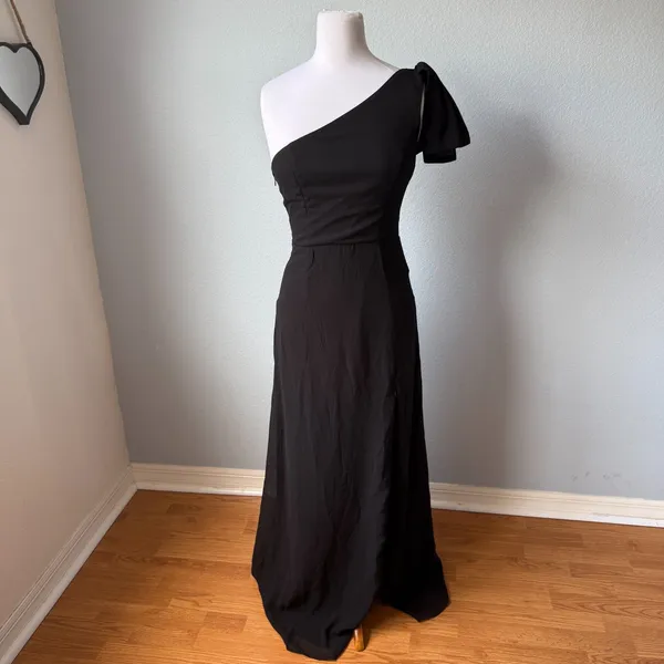 Lulus Simply Brilliant Black One-Shoulder Bow Maxi Dress Size Small - Image 5