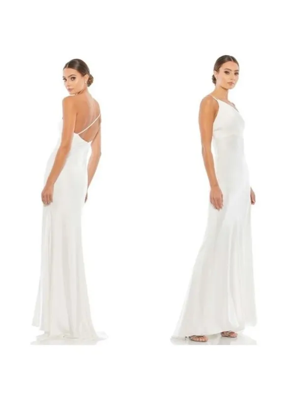 NWT Ieena Mac Duggal One Shoulder Double Strap Gown 8 White Bridal Formal 26266 - Image 3