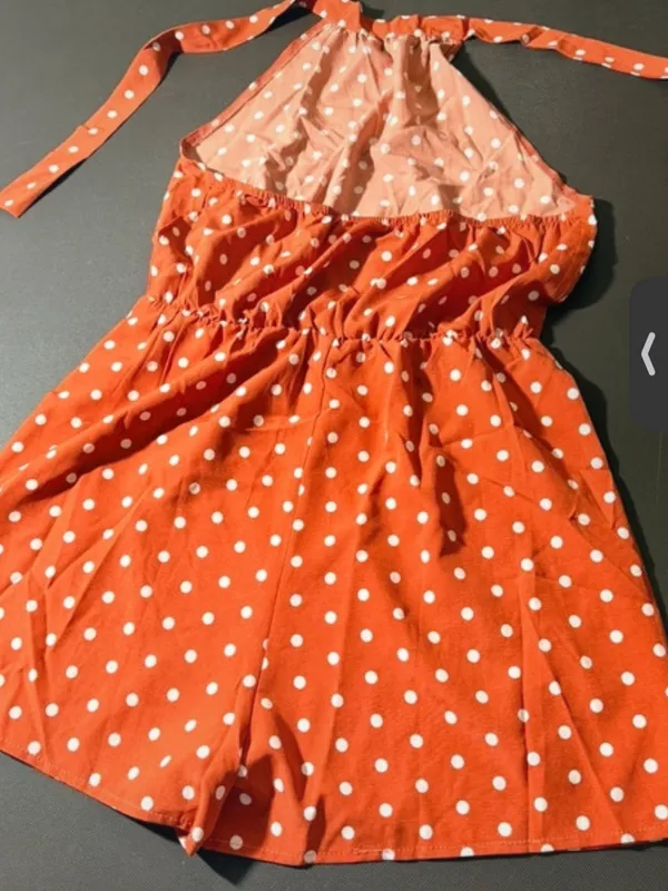 SHEIN Orange White Polka Dot Halter Romper Shorts - Image 3