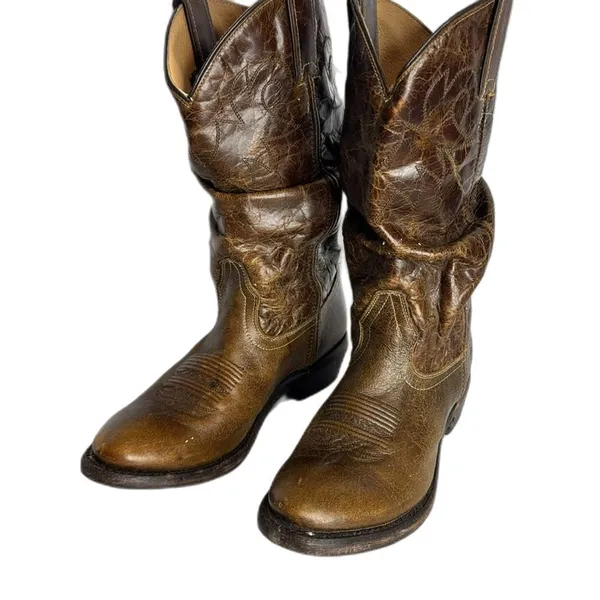 DOUBLE H Western Distressed Tan Brown Slouch Boots Womens 7.5 M - Image 2