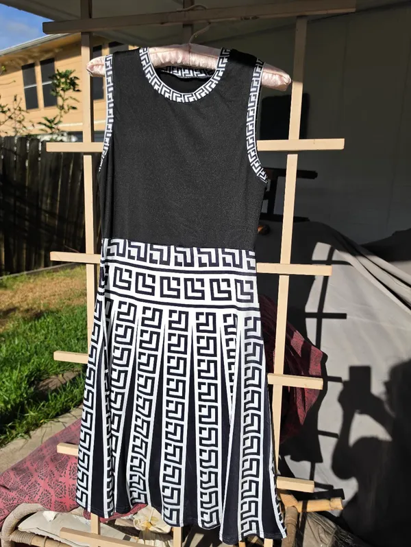 Dress with Black Greek Key Trim Small - Image 2