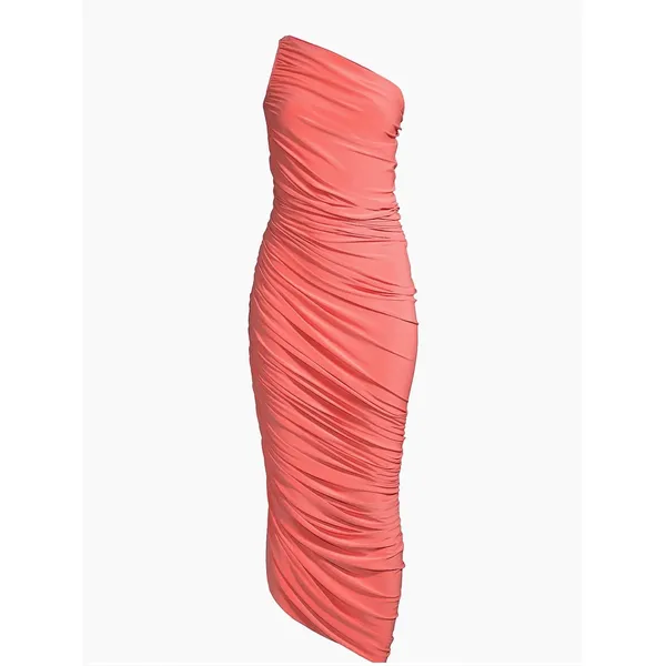 Norma Kamali Diana Ruched One-Shoulder Gown Papaya Size Small Peach Pink - Image 3