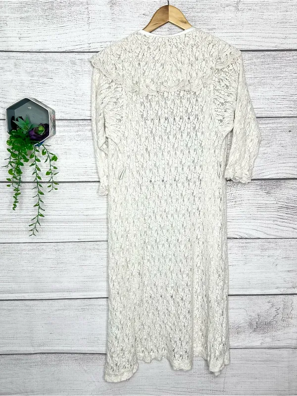American Vintage Vintage Cream Lace Open Front Robe Duster Cardigan Size Small - Image 11