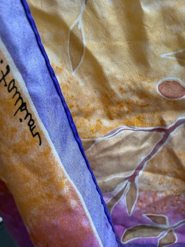 Vibrant Christian Scripture Floral Ombre Hand Rolled Silk Scarf with Fringe - Image 12