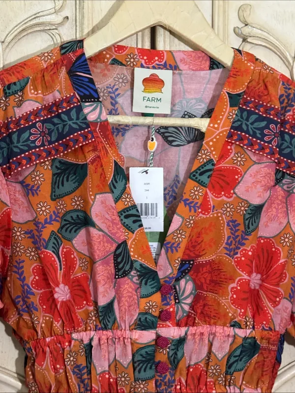 FARM Rio Marias Floral Plunge Neck Peplum Long Sleeve Top Size Medium - Image 9