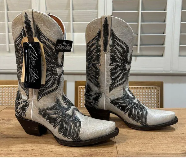 Dan Post Ndulgence Cowboy Boots Snip Toe Leather White Black Size 8 NWT Western - Image 3