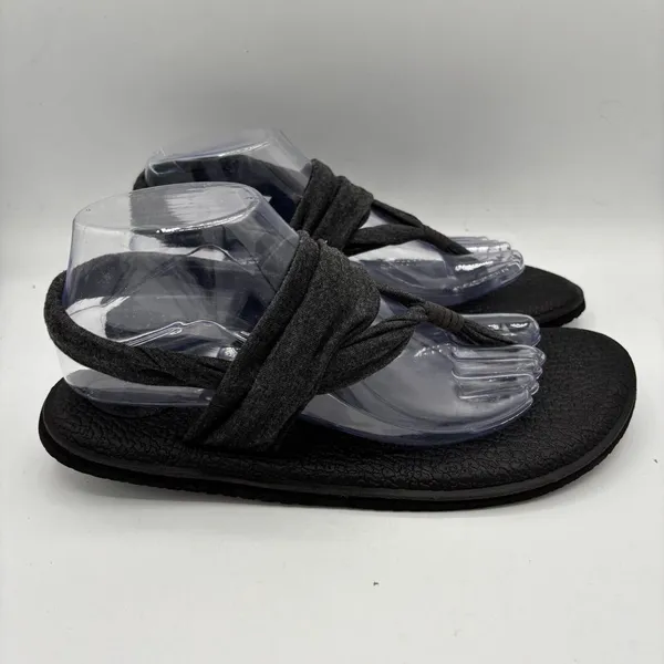 Sanuk Sandals Womens 9Yoga Flat Thong Slingback Black/grayFabric Casual‎ Comfort - Image 4