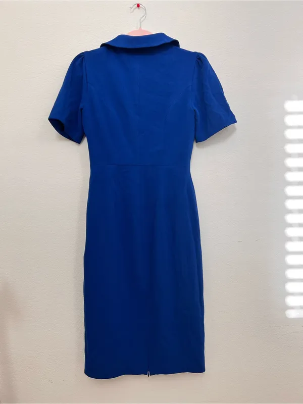 Dress the Population Gloria Blue Front Zip Pencil Sheath Dress Women's Small - Image 4