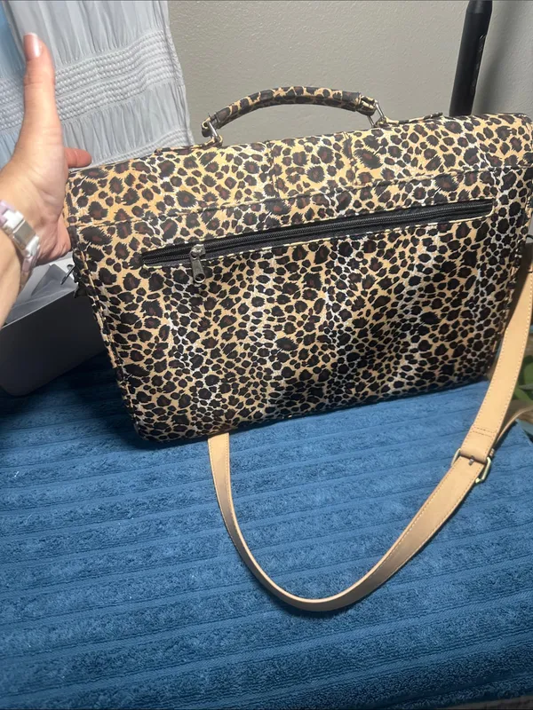 Leopard Print Crossbody Satchel - Laptop bag etc Tan/Black excellent like new - Image 2