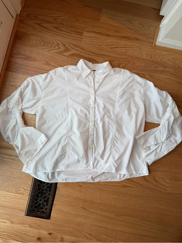 Free People Cotton Brown Eyed Girl White Poplin Ruched Tie Sleeve Shirt S - Image 8