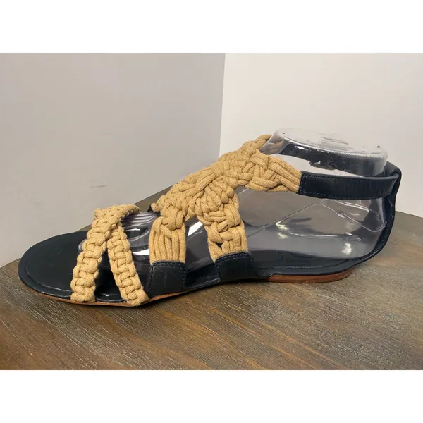 Tory Burch Women's Size 8 Macrame Woven Strappy Flat Sandals Black Tan - Image 6