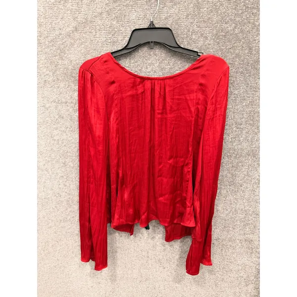 Free People Women Top S Red Rubies Open Back Tie Detail Long Sleeve Satin Blouse - Image 3
